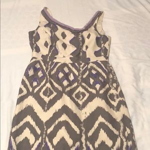 Light gray, beige and purple print V back dress